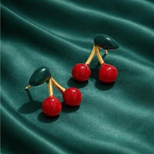 Cute Cherry Gold Fruit Earrings